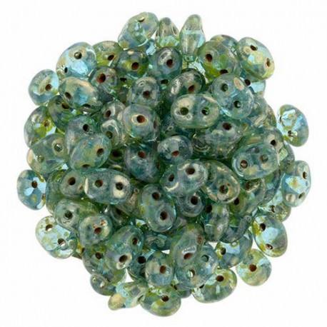 Superduo 2,5X5 mm Aquamarine - Silver Picasso 10 gr