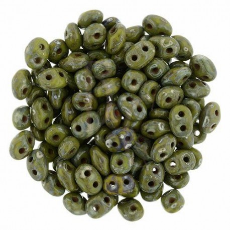 Superduo 2,5X5 mm Opaque Olivine - Silver Picasso 10 gr